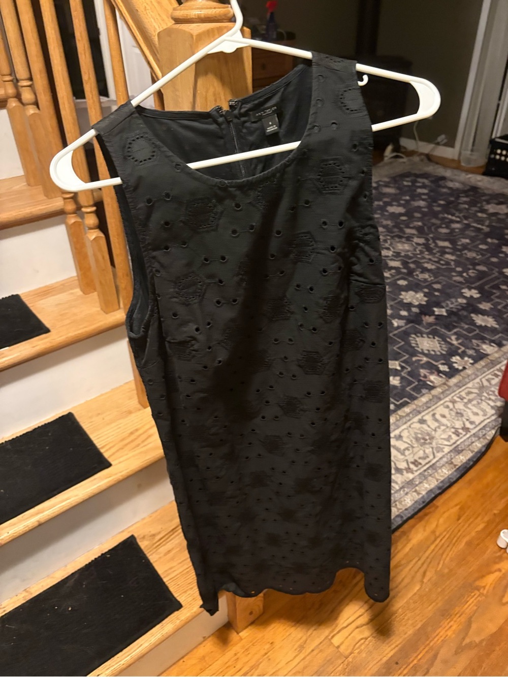 Ann Taylor Black Sleeveless Eyelet Shift Dress